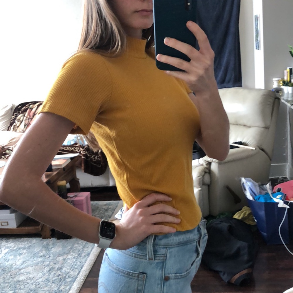 A’gaci yellow mock neck top